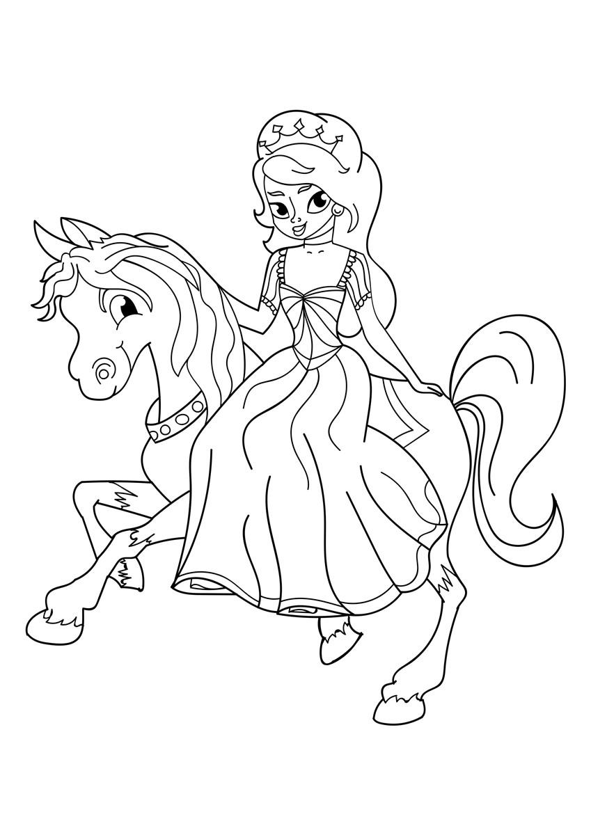 Coloriage princesse A  cheval